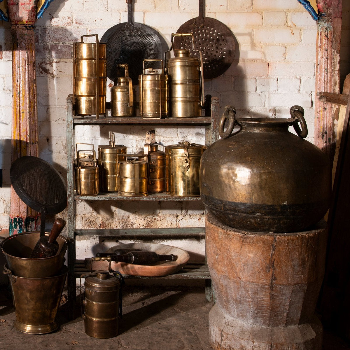 4 Tier Indian Vintage Brass Tiffin Box Set - Ca 1930