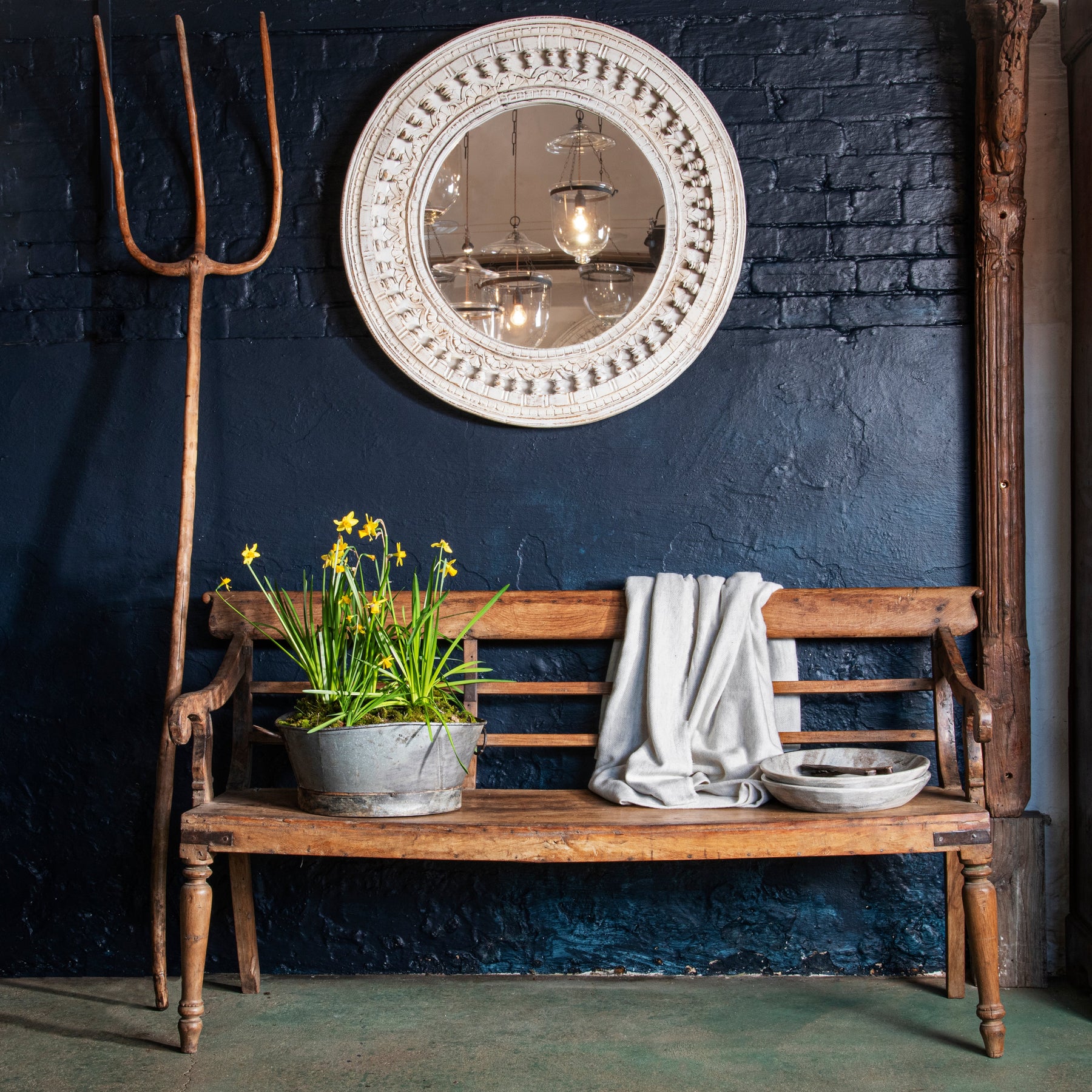 Round Mango Wood Indian Mirror