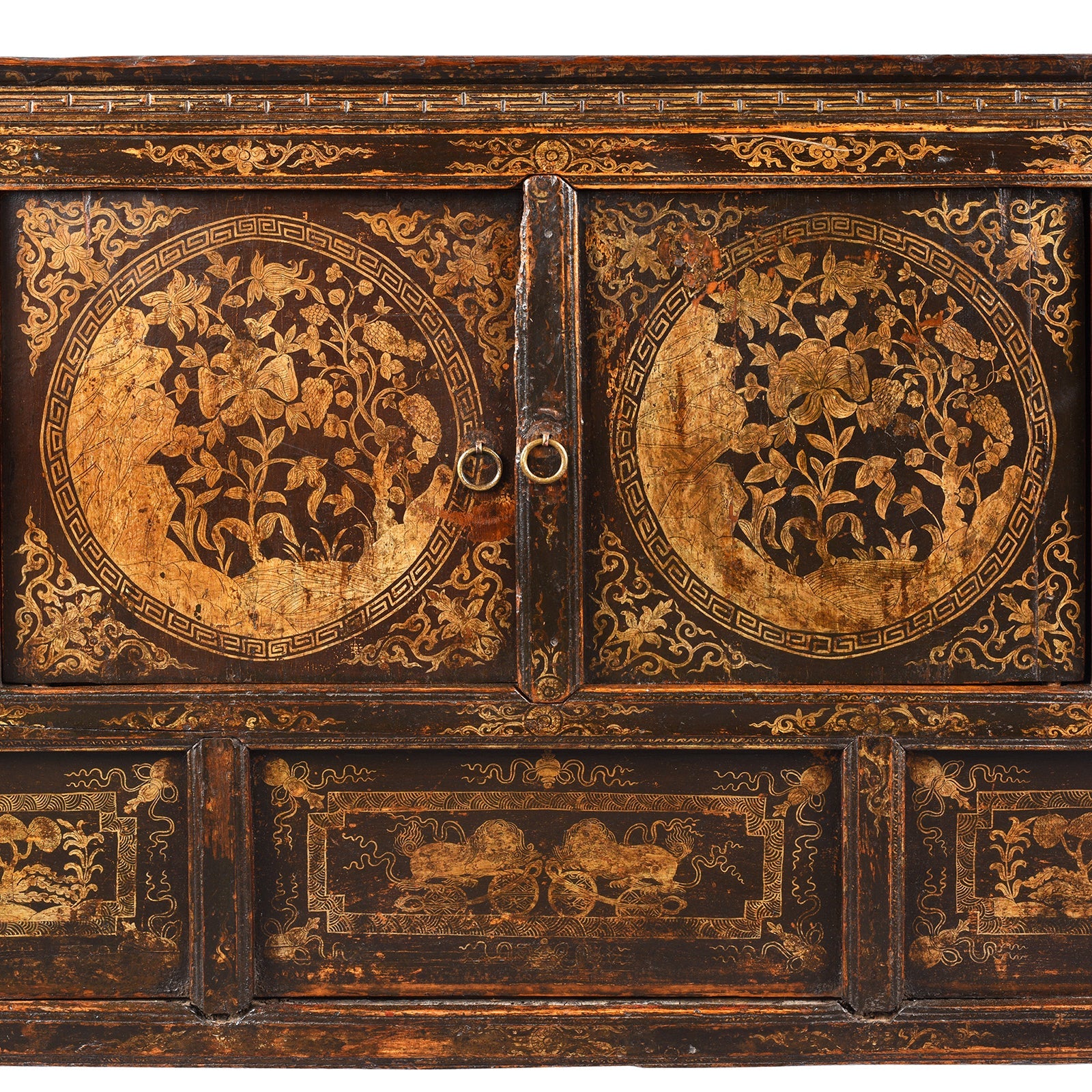 Black & Gold Painted Tibetan Altar Cabinet - 19th Century
