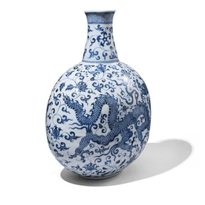 Blue & White Porcelain Dragon Moonflask