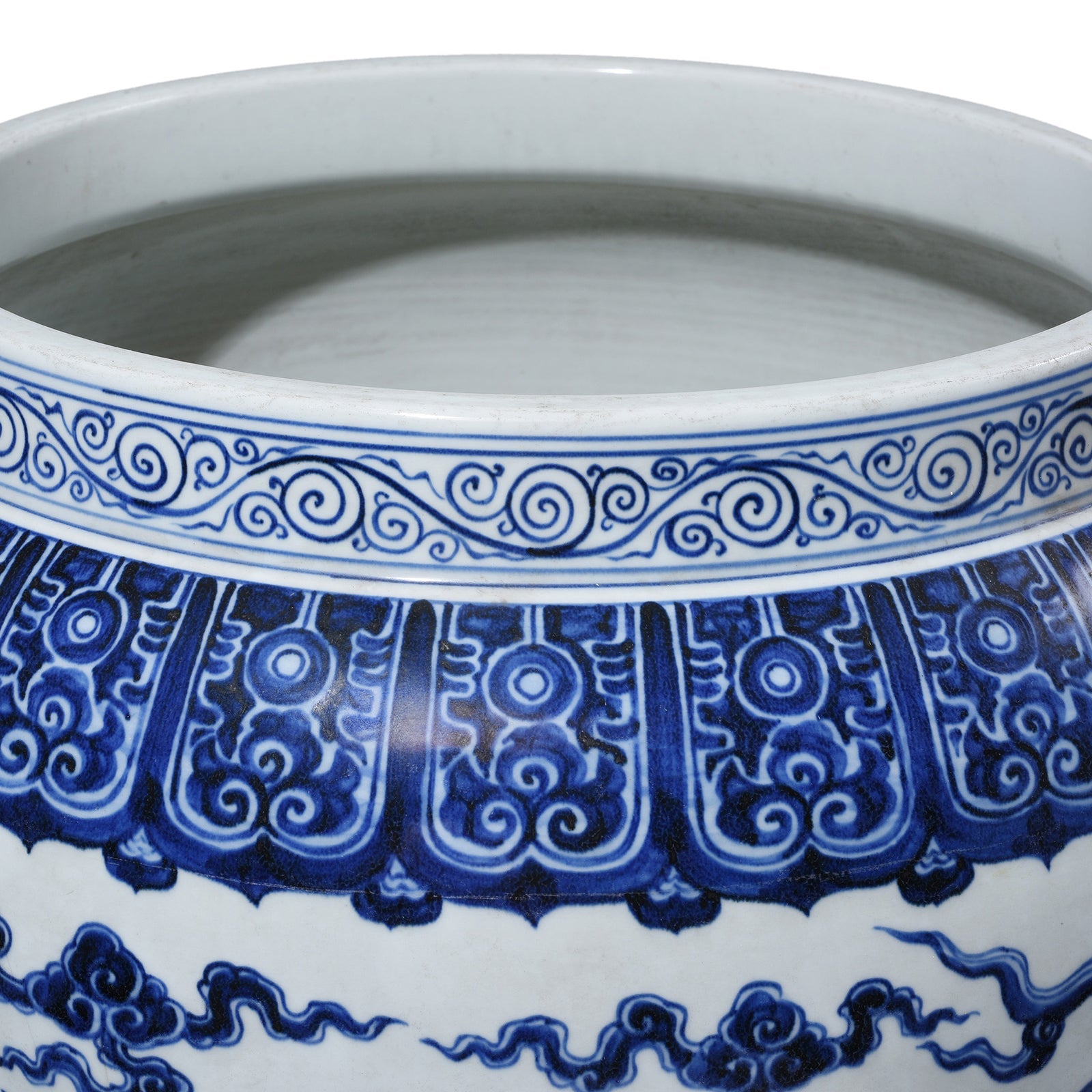 Large Blue & White Porcelain Planter - Dragon