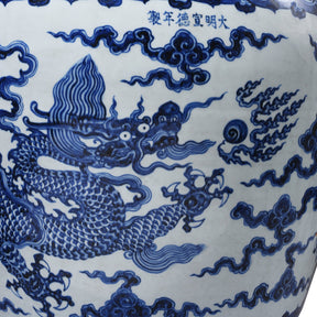 Large Blue & White Porcelain Planter - Dragon