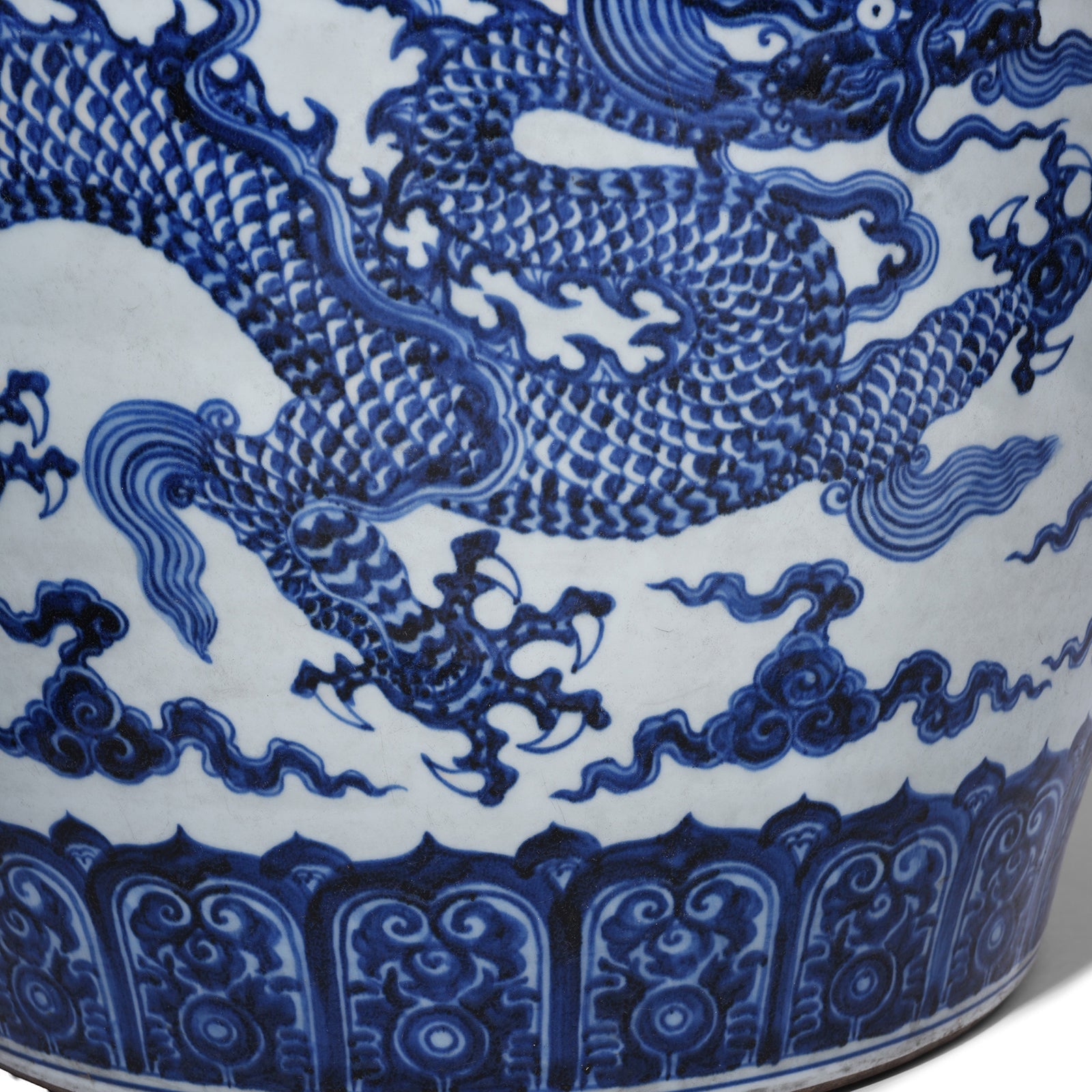 Large Blue & White Porcelain Planter - Dragon