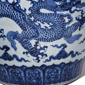 Large Blue & White Porcelain Planter - Dragon