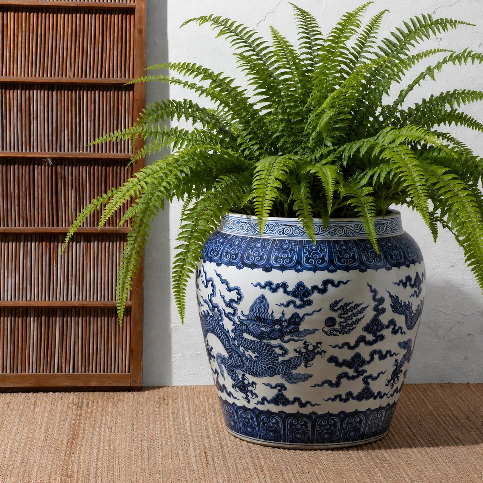 Large Blue & White Porcelain Planter - Dragon