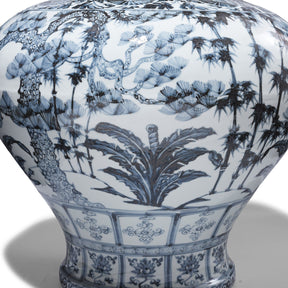 Blue & White Porcelain Frilled Temple Jar With Lid