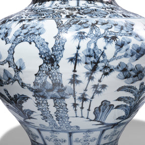 Blue & White Porcelain Frilled Temple Jar With Lid