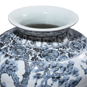 Blue & White Porcelain Frilled Temple Jar With Lid