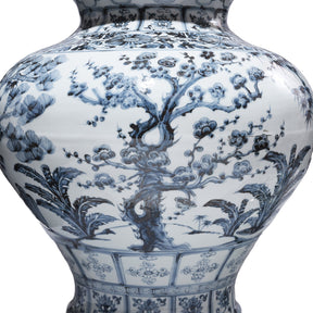 Blue & White Porcelain Frilled Temple Jar With Lid