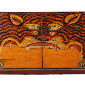 Painted Tiger Cabinet From Qinghai - 19th Century