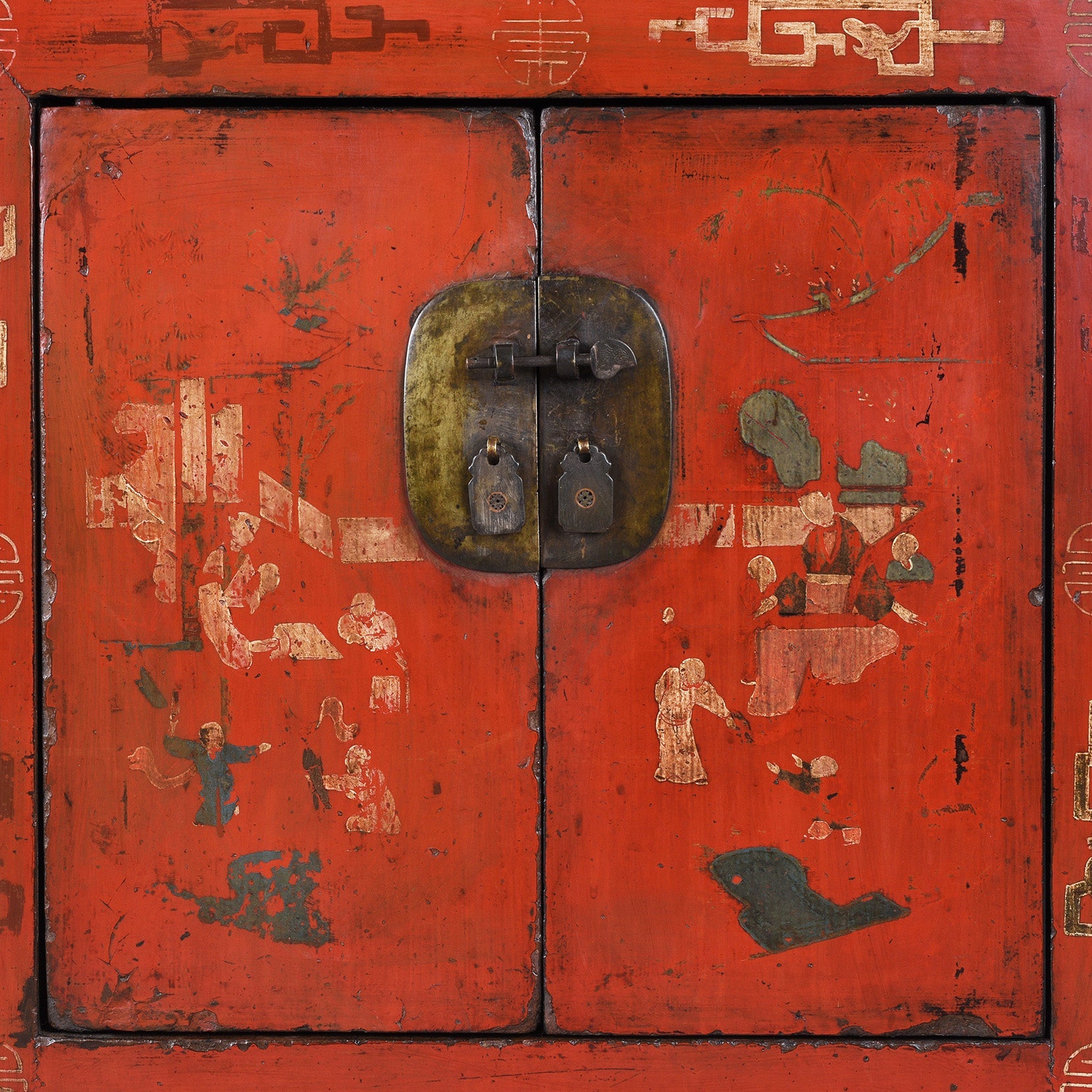 Red Lacquer Sideboard From Shanxi - 19th Century