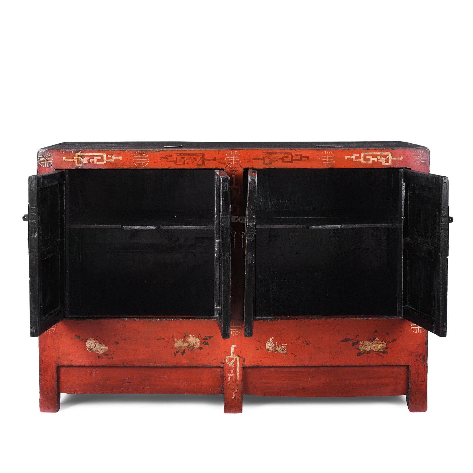 Red Lacquer Sideboard From Shanxi - 19th Century