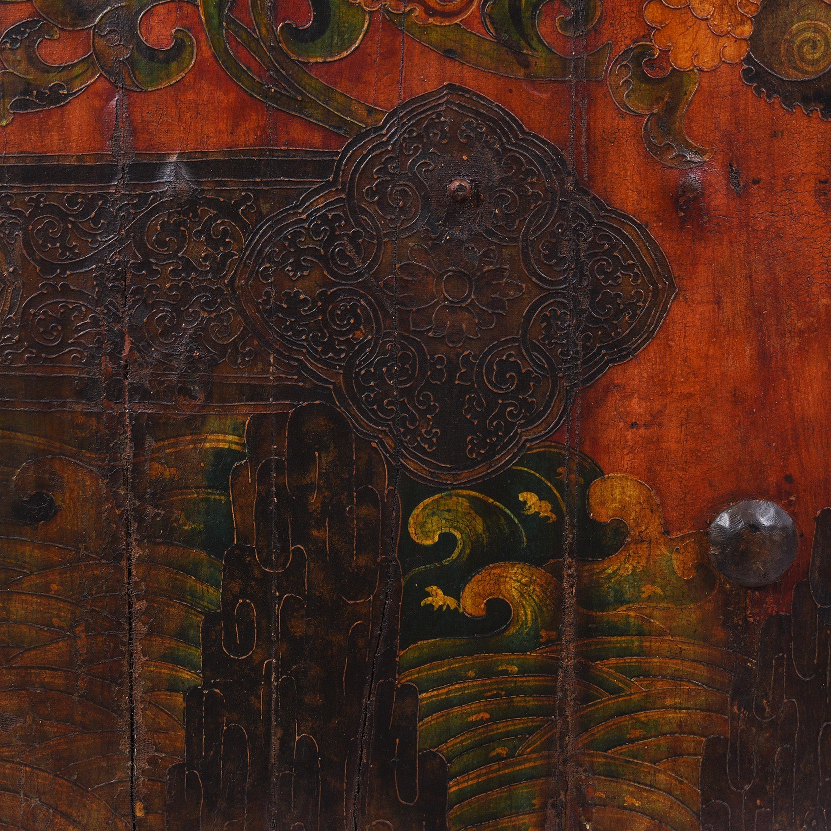 Vintage Tibetan Door With Dragon Painting - Ca 1940
