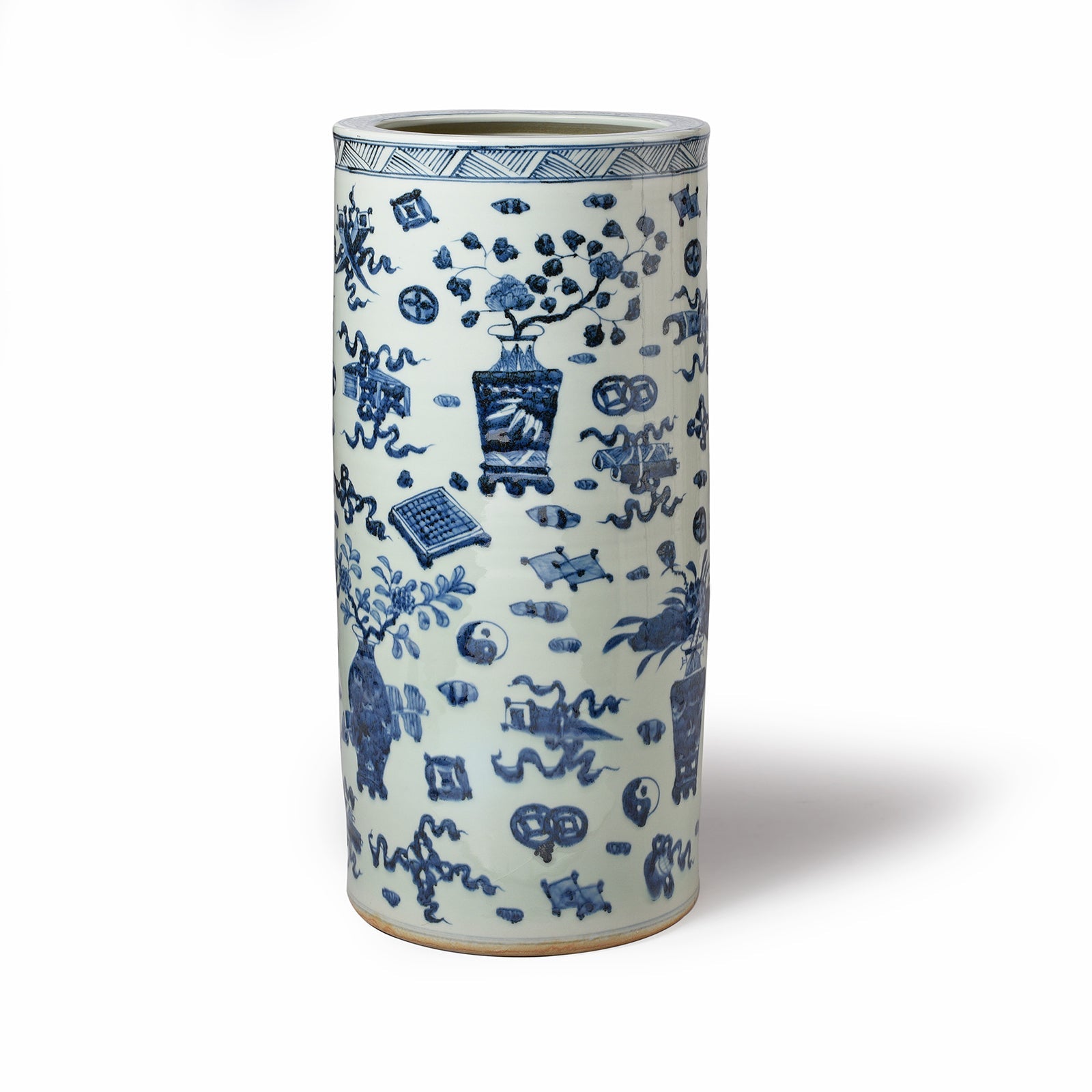 Blue & White Porcelain Umbrella Stand - Lucky Symbols