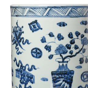 Blue & White Porcelain Umbrella Stand - Lucky Symbols
