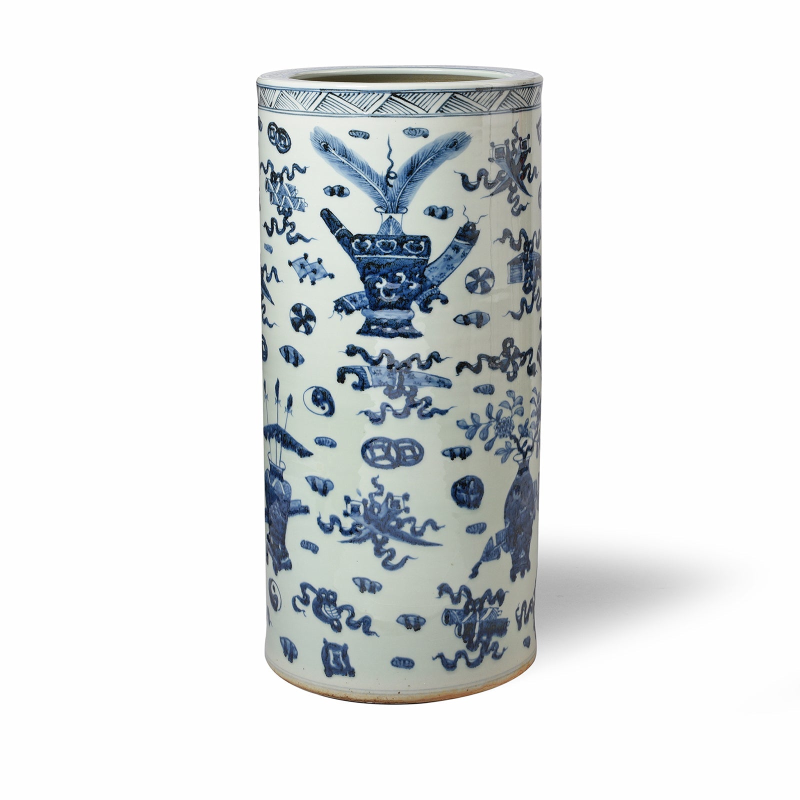Blue & White Porcelain Umbrella Stand - Lucky Symbols