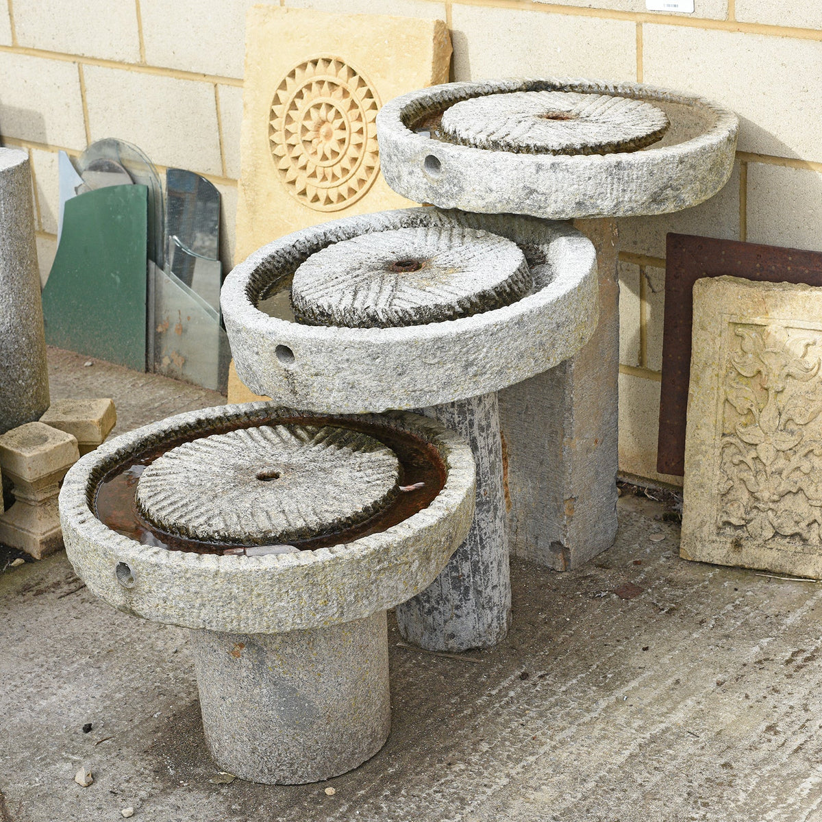 Water Feature Made From 19thC Chinese Mill Stones