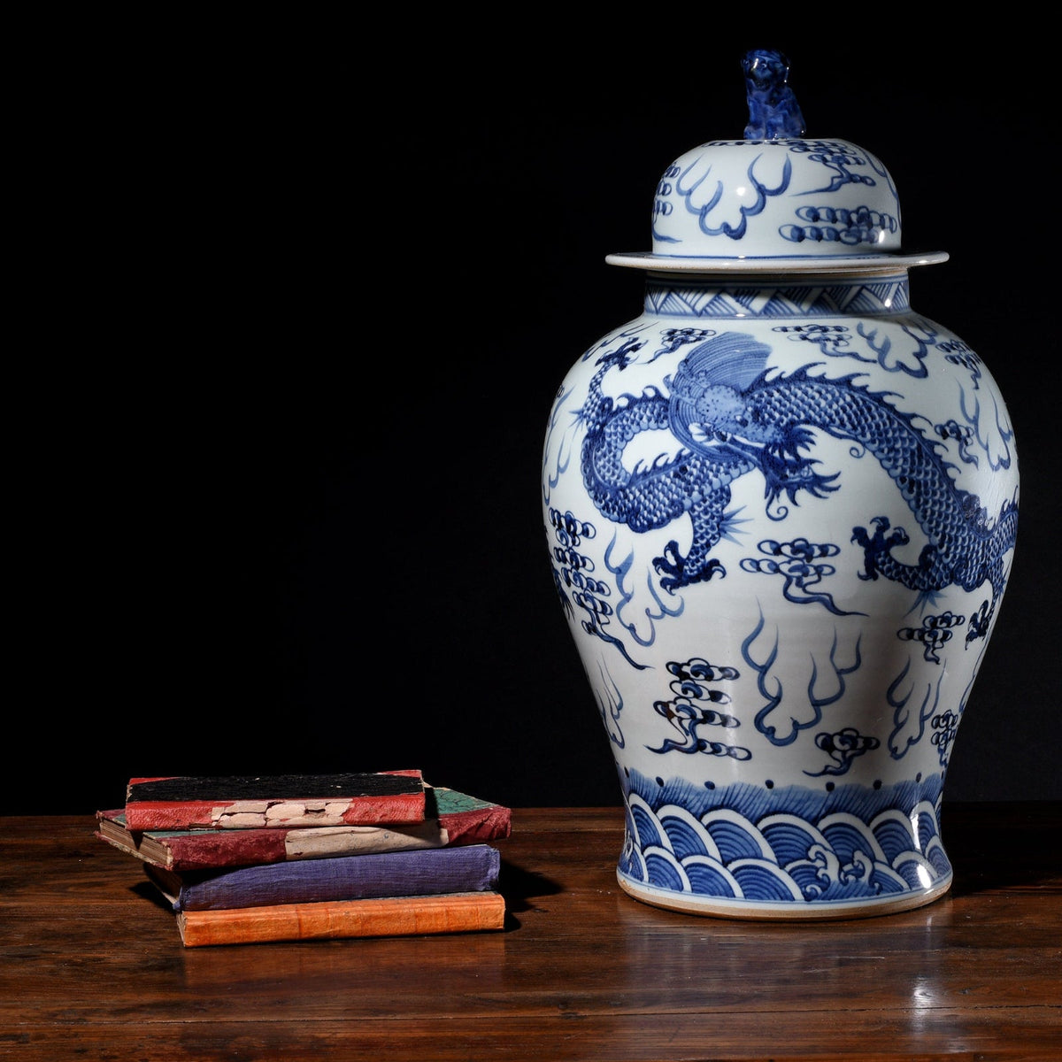 Blue & White Dragon Temple Jar