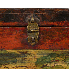Tibetan Painted Chest of Güsh Khaan With Tiger - Late 18th Century