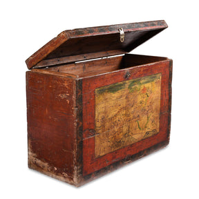 Tibetan Painted Chest of Güsh Khaan With Tiger - Late 18th Century