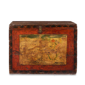 Tibetan Painted Chest of Güsh Khaan With Tiger - Late 18th Century