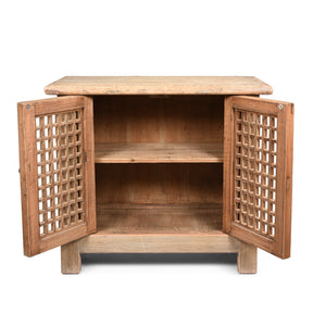 Reclaimed Pine Noodle Side Cabinet with Lattice Door - Country Style