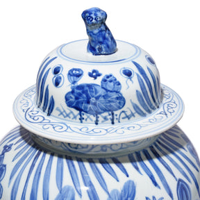 Blue & White Porcelain Temple Jar - Fishes