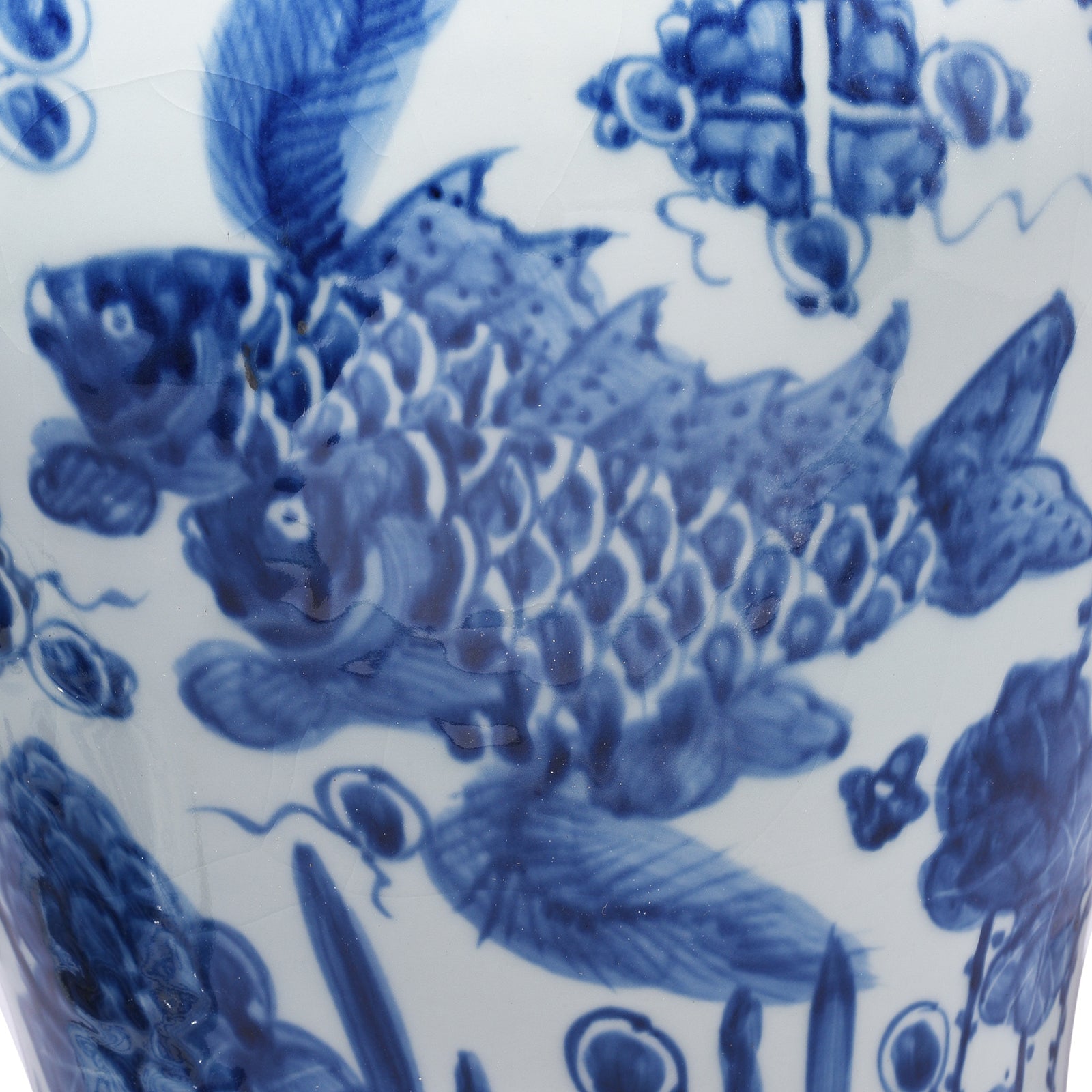 Blue & White Porcelain Temple Jar - Fishes