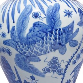 Blue & White Porcelain Temple Jar - Fishes