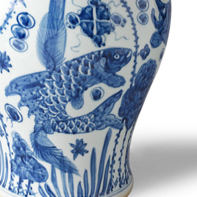 Blue & White Temple Jar Lamp - Fish Design