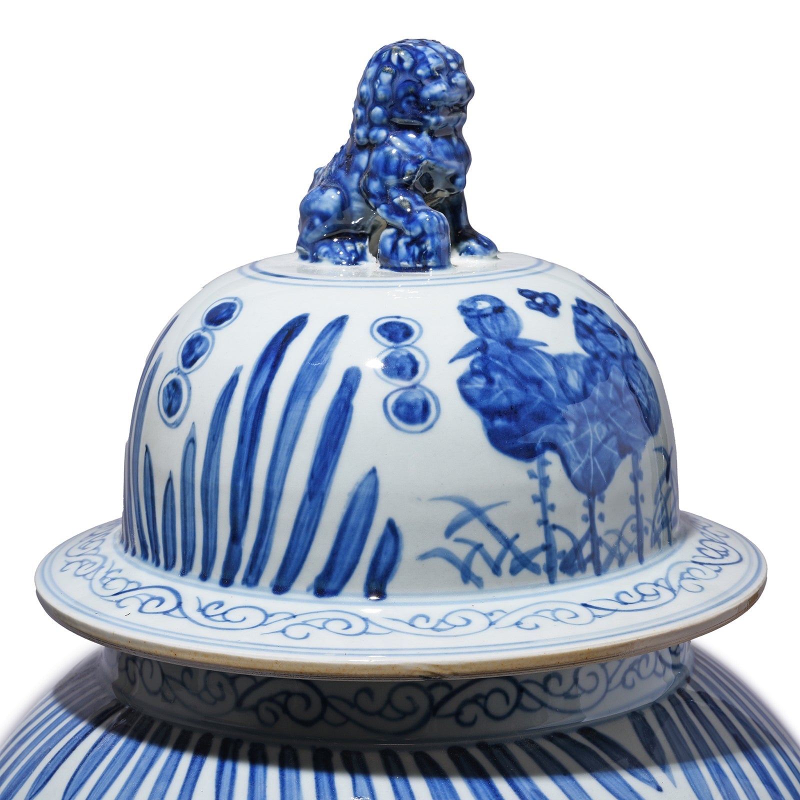 Blue & White Porcelain Temple Jar - Fishes