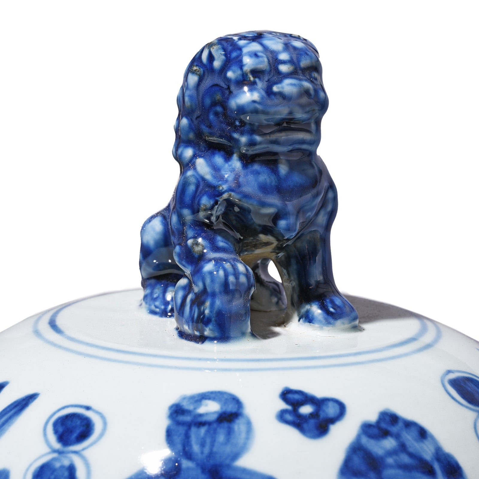Blue & White Porcelain Temple Jar - Fishes