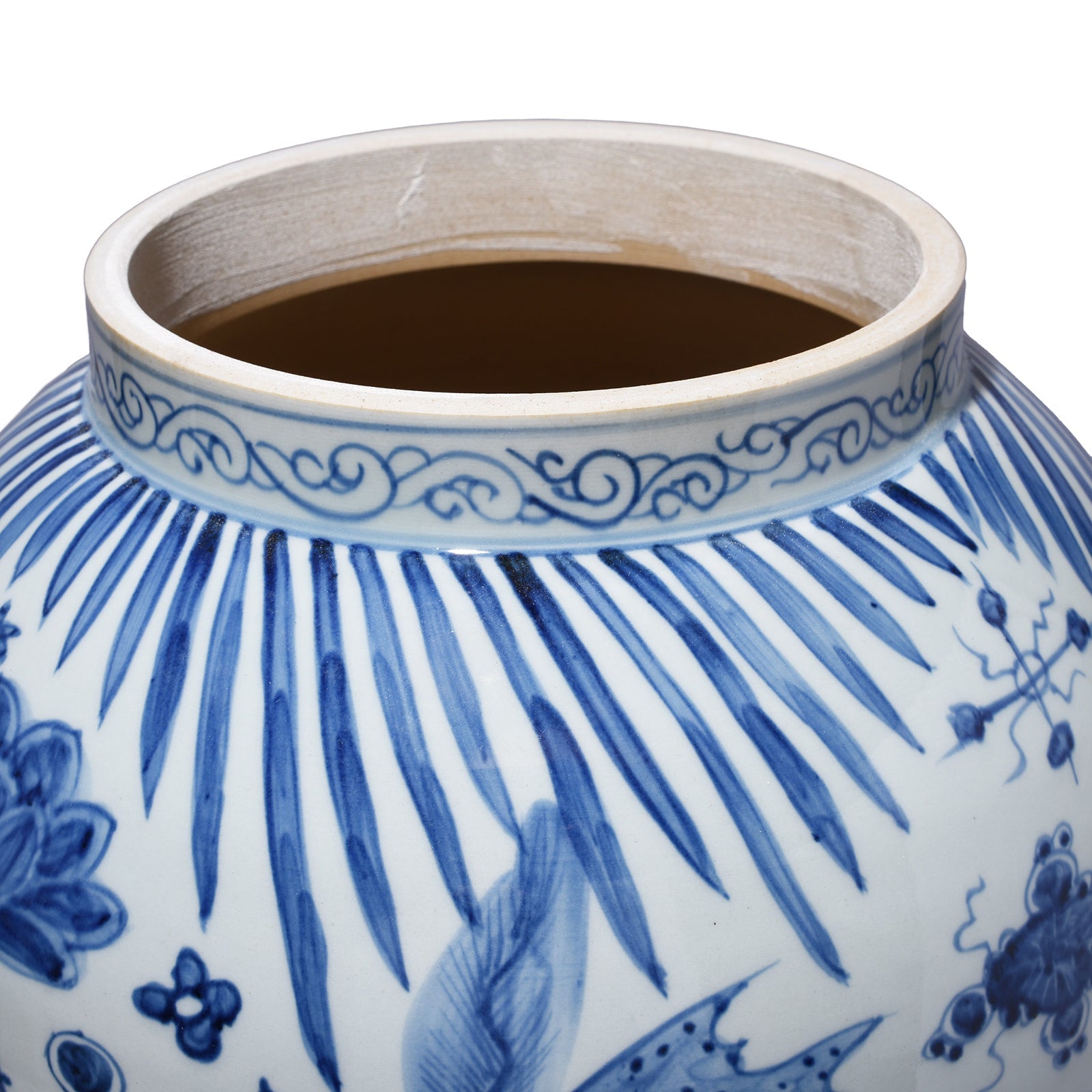 Blue & White Porcelain Temple Jar - Fishes