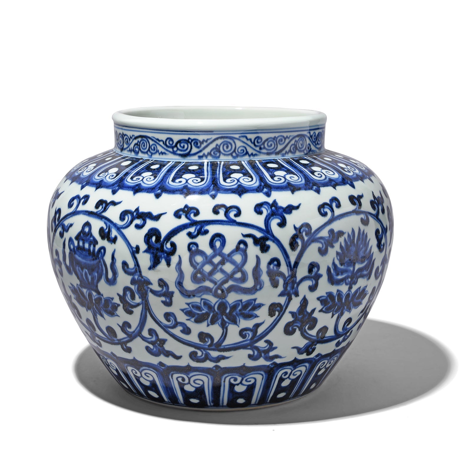 Blue & White Porcelain Jardinière - Trailing Leaf Design