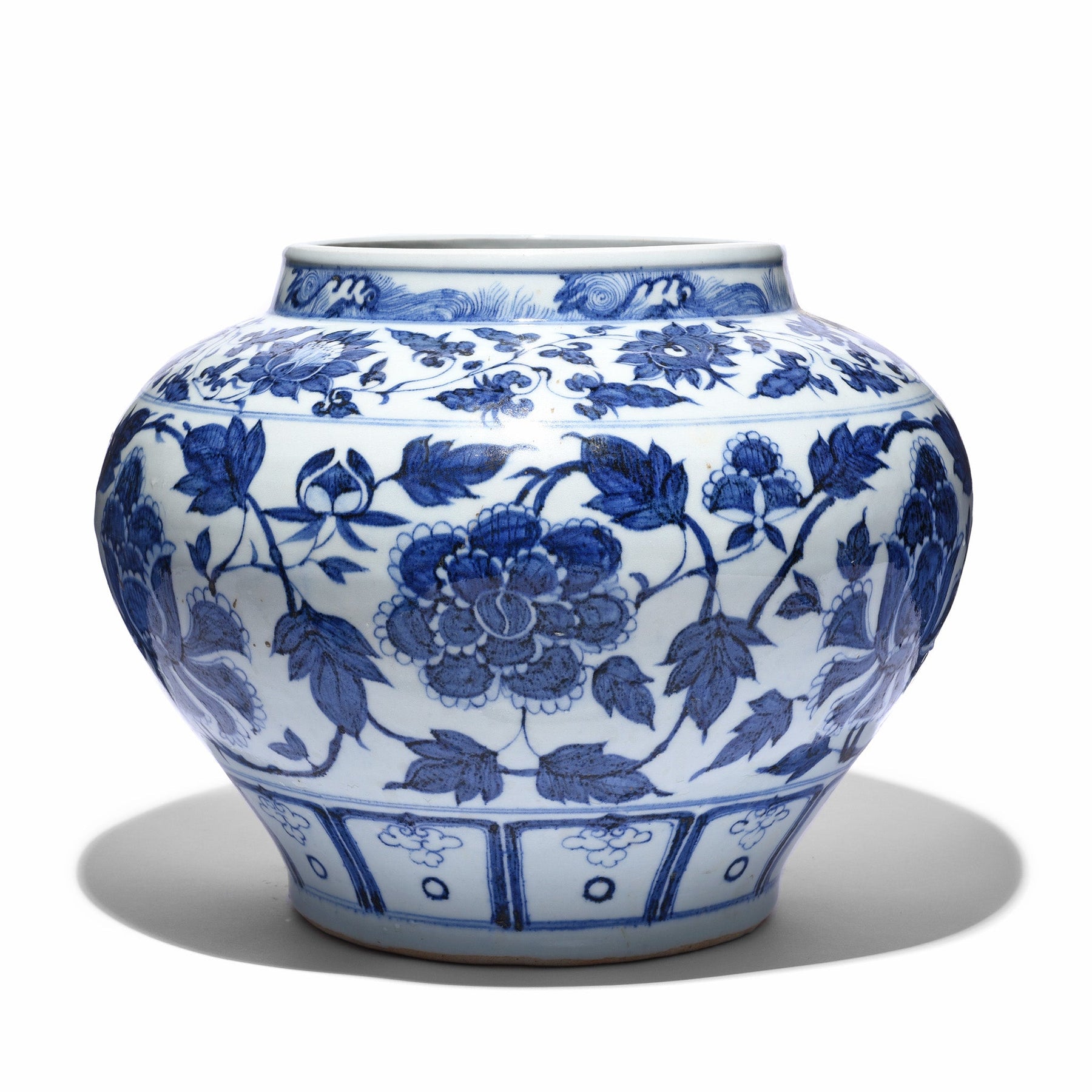 Blue & White Porcelain Jardinière - Trailing Peony Design