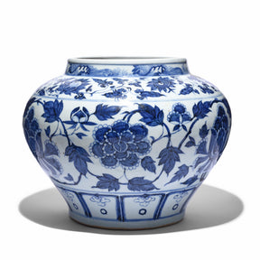Blue & White Porcelain Jardinière - Trailing Peony Design