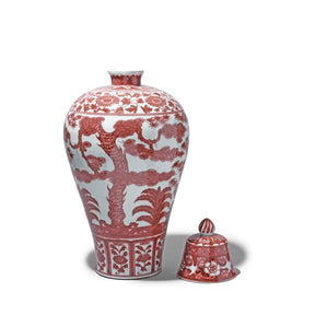 Copper Red Porcelain Temple Jar - Four Tree Design