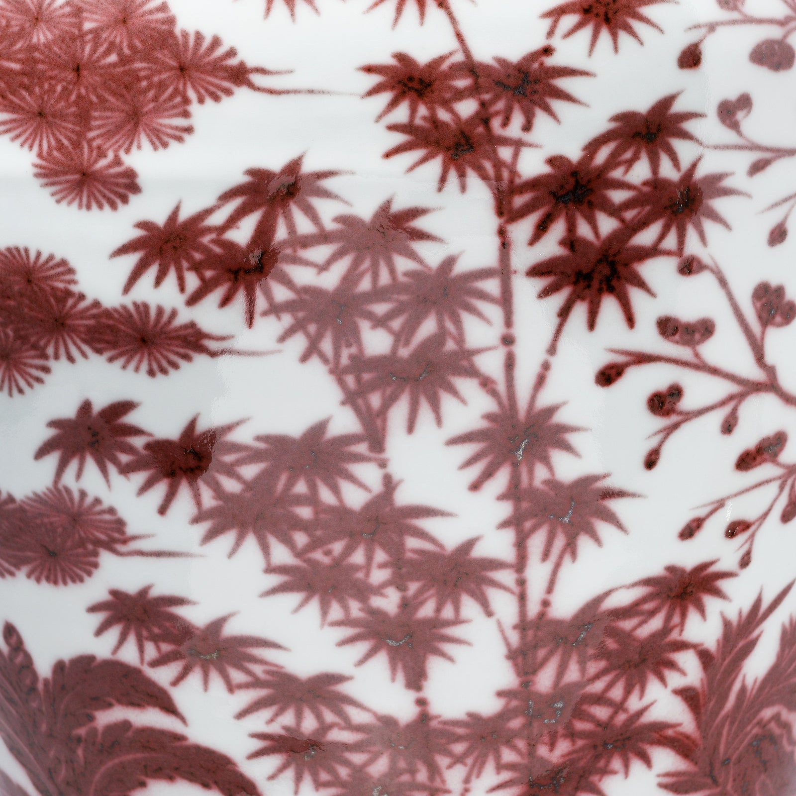 Copper Red Porcelain Temple Jar - Four Tree Design