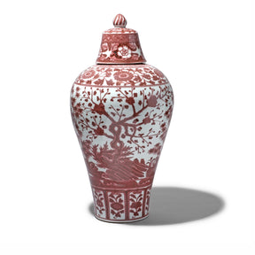 Copper Red Porcelain Temple Jar - Four Tree Design