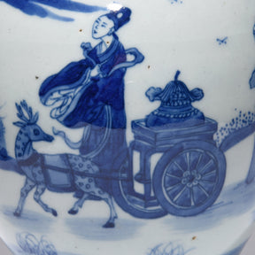 Blue & White Porcelain Ginger Jar - Scholar On Reindeer
