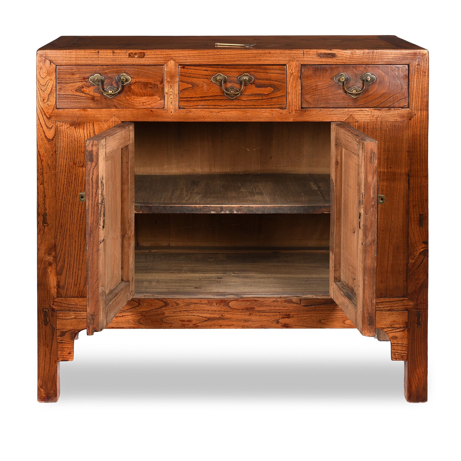 3 Drawer Chinese Elm Sideboard From Hebei - 19thC
