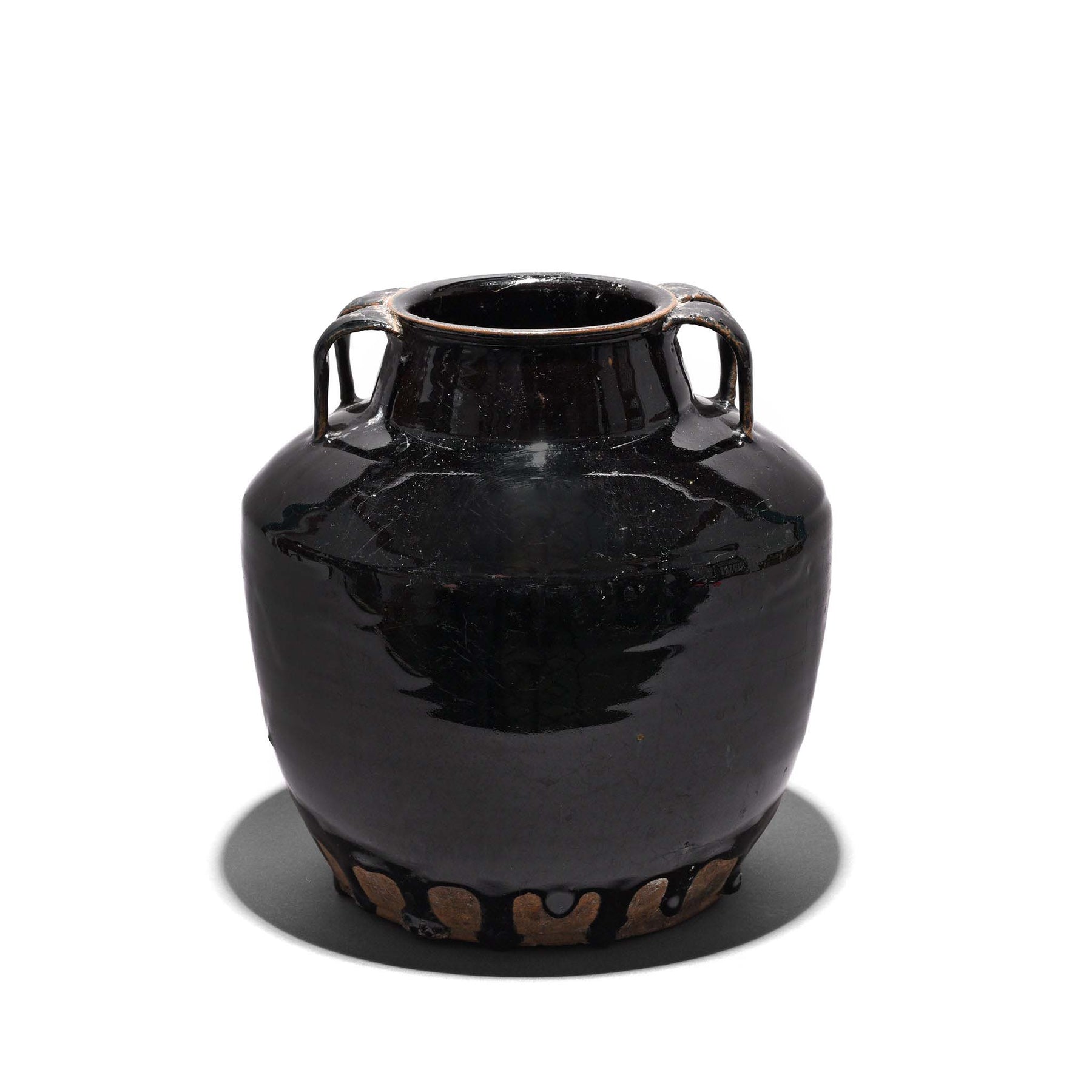 Vintage Black Glazed Earthenware Wine Jar From Shanxi