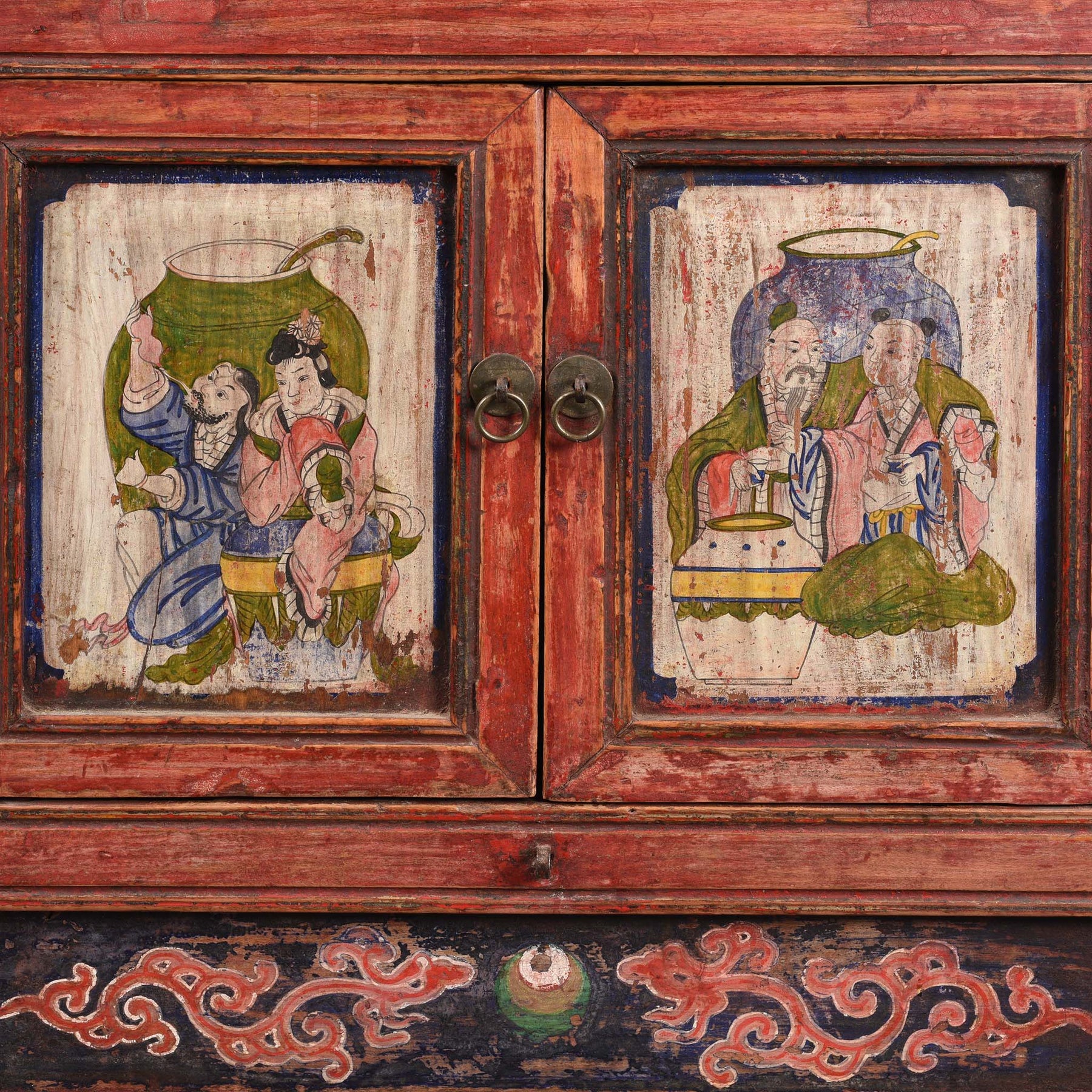 A Pair Of Painted Mongolian Side Cabinet - 19thC