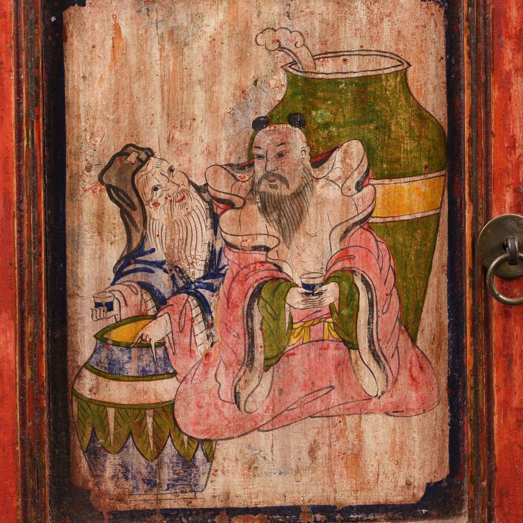 A Pair Of Painted Mongolian Side Cabinet - 19thC
