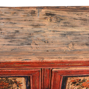 Painted Mongolian Book Cabinet Made From Elm - 19thC