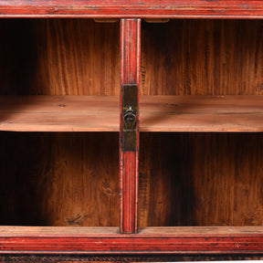 Painted Mongolian Book Cabinet Made From Elm - 19thC