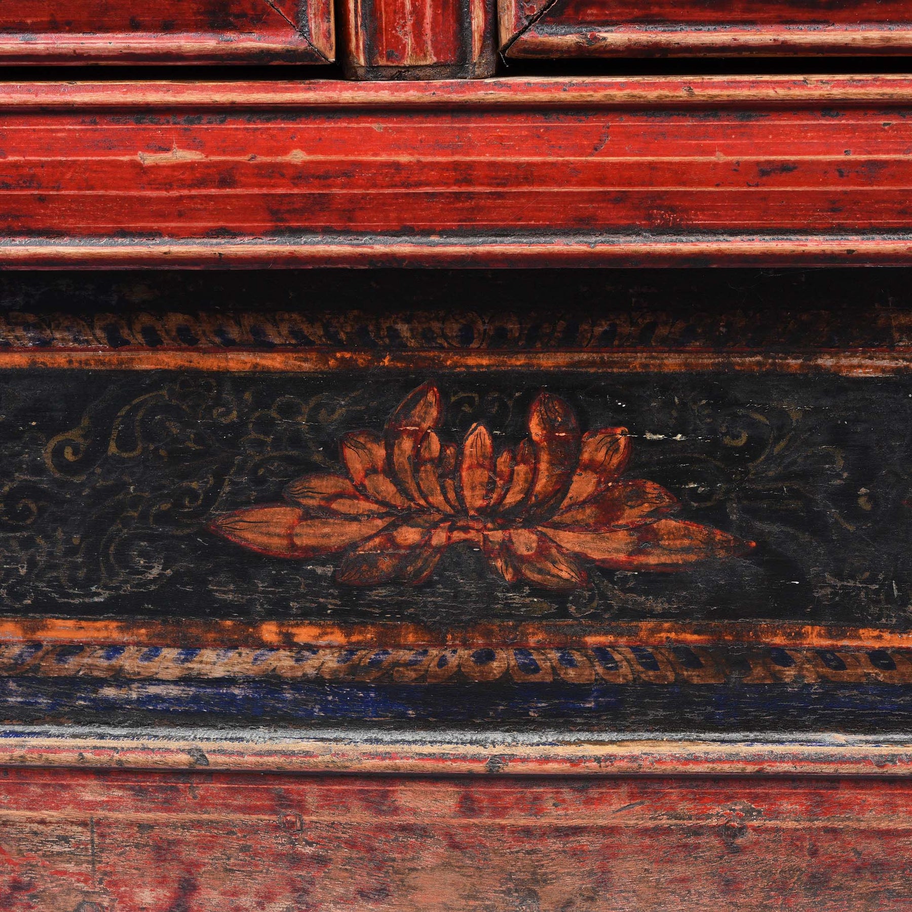 Painted Mongolian Book Cabinet Made From Elm - 19thC