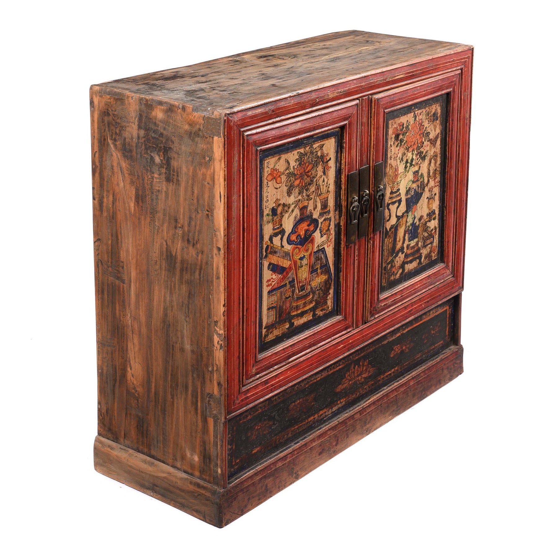 Painted Mongolian Book Cabinet Made From Elm - 19thC