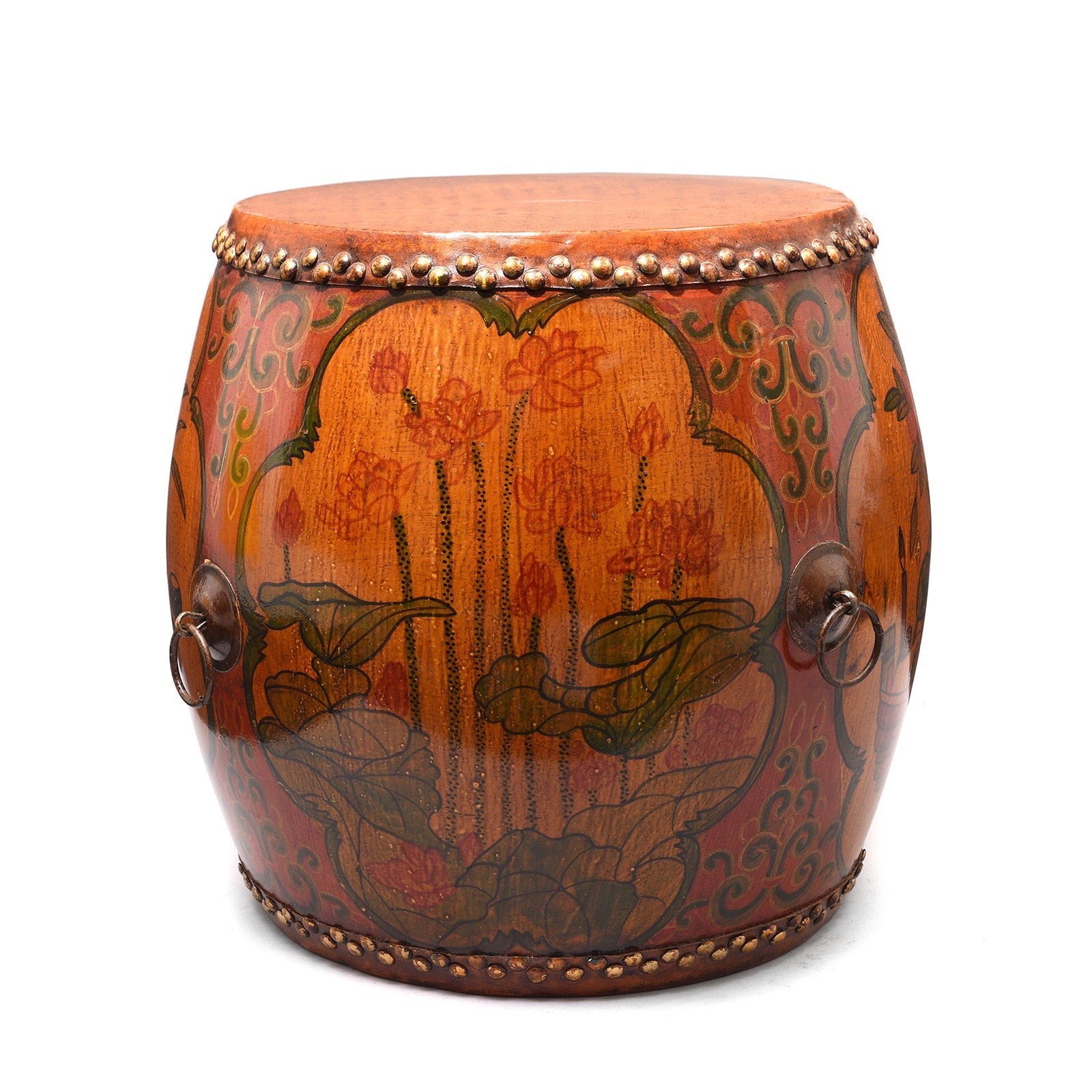 Painted Mongolian Drum Side Table
