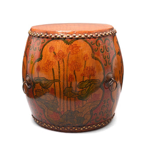 Painted Mongolian Drum Side Table